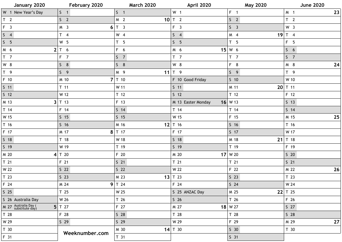 2020 calendar with week numbers and holidays for Australia … official ...