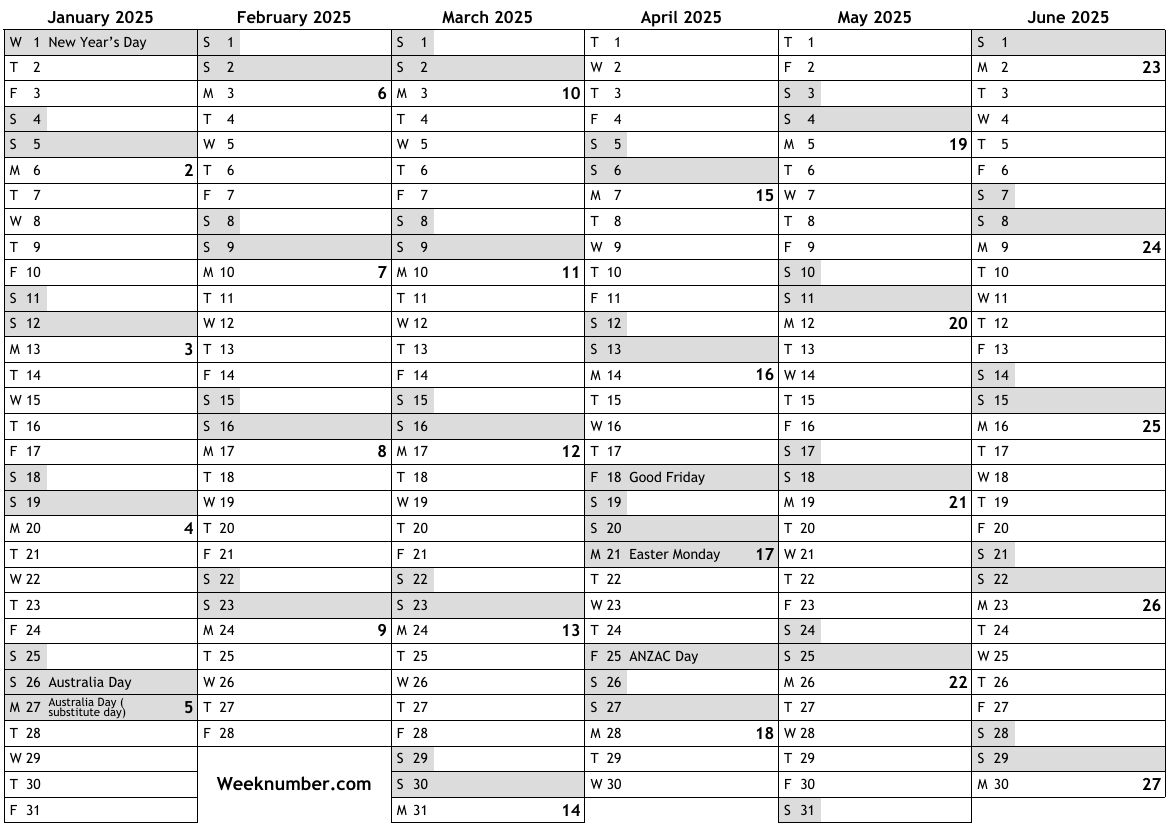 Calendar 2025 South Australia 